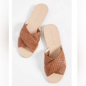 Loeffler Randal Claudie Metallic Braided Accent Slide Sandals leather